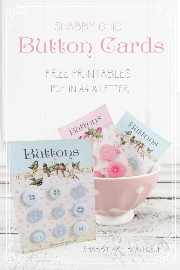Free printable shabby chic button cards from Shabby Art Boutique - Download in A4 or Letter