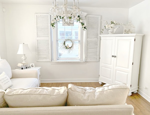 living room with cut down armoire