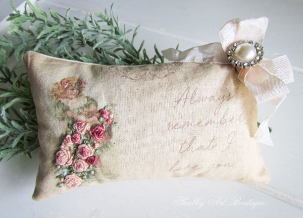Printable vintage lavender sachet from Shabby Art Boutique with embroidered bullion roses