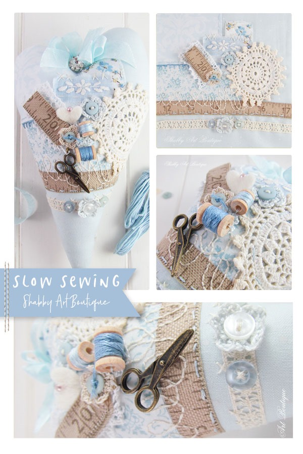 Slow sewing a handmade heart project by Shabby Art Boutique