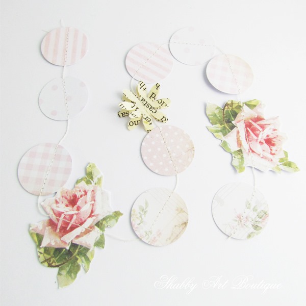 How to create a vintage rose punched paper garland for gift wrapping by Shabby Art Boutique
