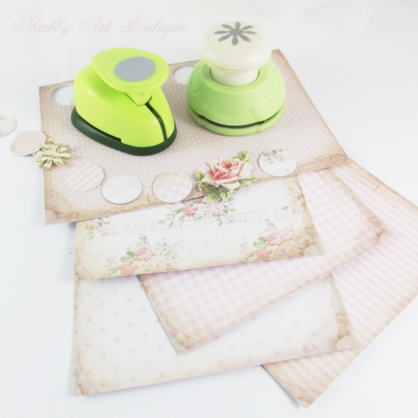 Using a paper punch to make a vintage rose garland for beautiful gift wrapping - Shabby Art Boutique