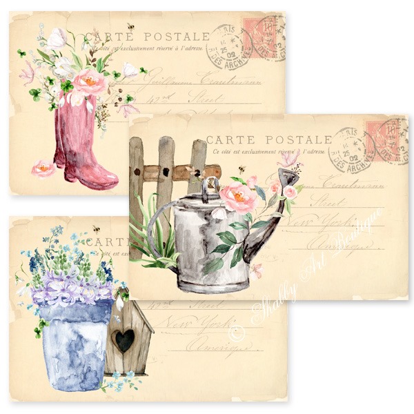 Printable Cottage Garden Postcards from Shabby Art Boutique