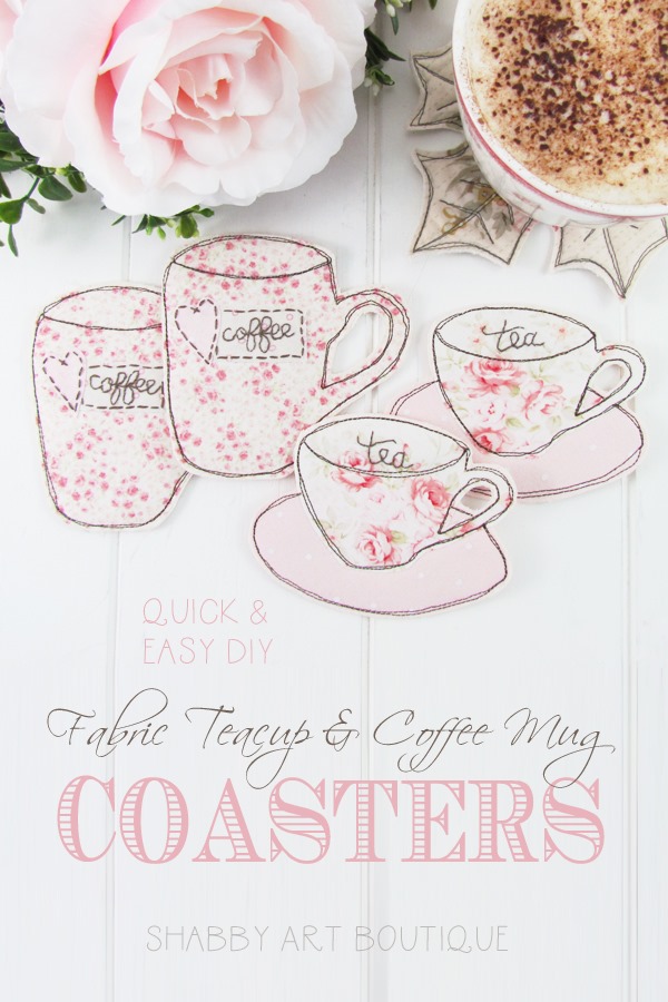 Quick and easy DIY fabric teacup and coffee mug coasters tutorial by Shabby Art Boutique