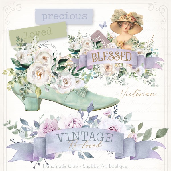 September kit for The Handmade Club at Shabby Art Boutique - Vintage Re-loved - Victorian blooms