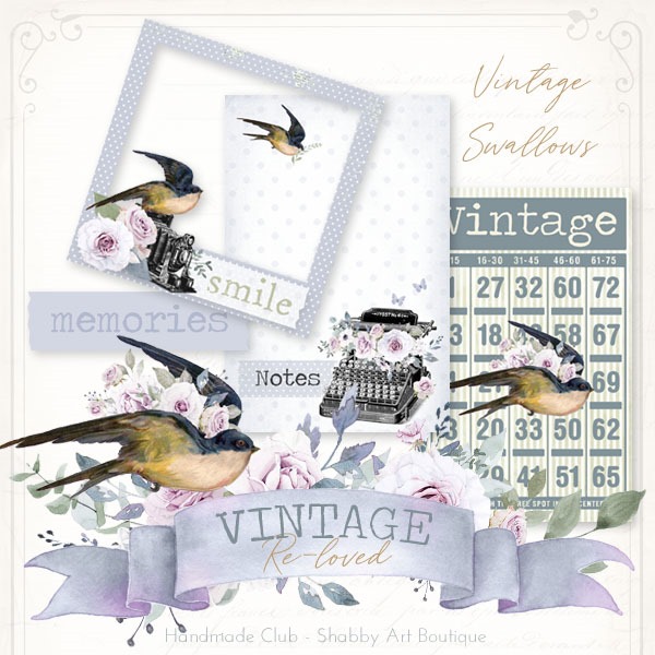 September kit for The Handmade Club at Shabby Art Boutique - Vintage Re-loved - Vintage Swallows