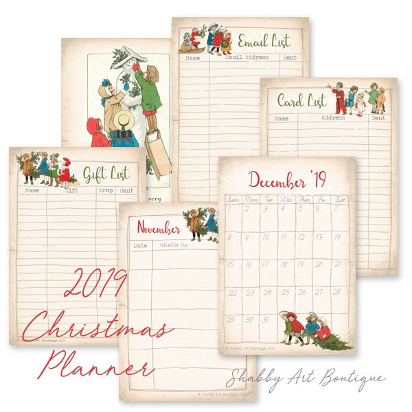 2019 Vintage Christmas Planner - free to download from Shabby Art Boutique