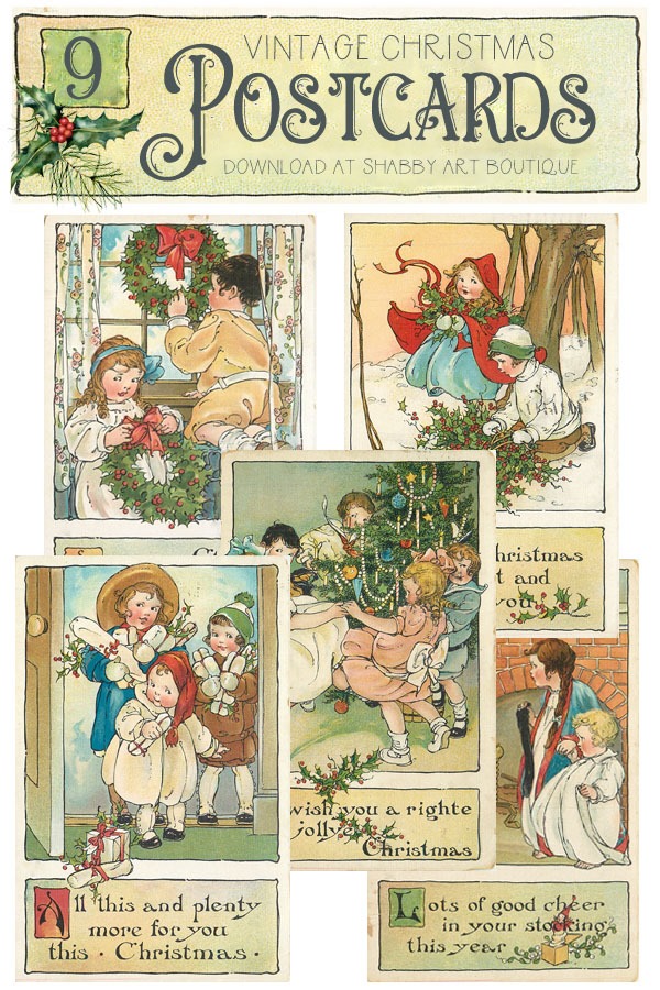 9 beautiful vintage Christmas postcards to download from Shabby Art Boutique