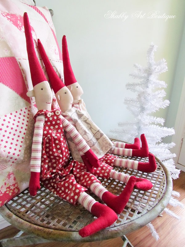 Christmas in the Shabby Art Boutique craft room - adorable handmade Christmas pixies