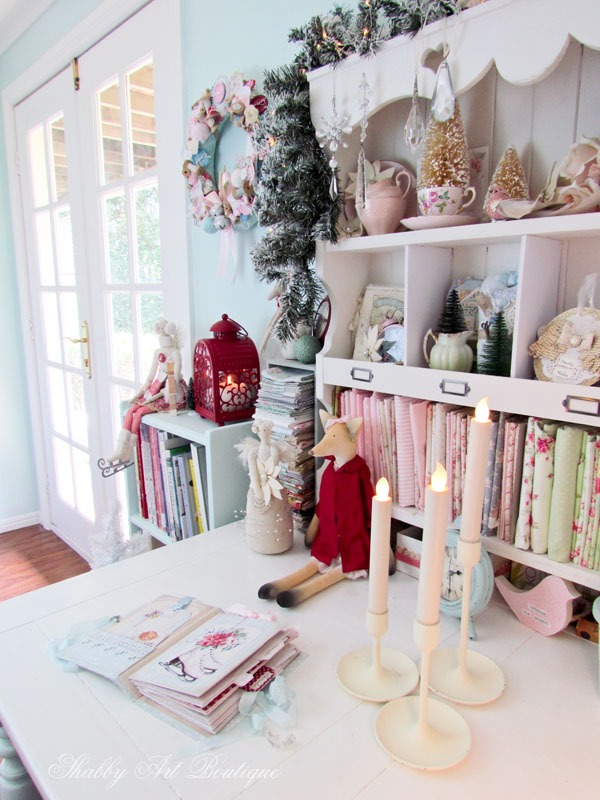 Christmas in the Shabby Art Boutique craft room - the sewing corner close up