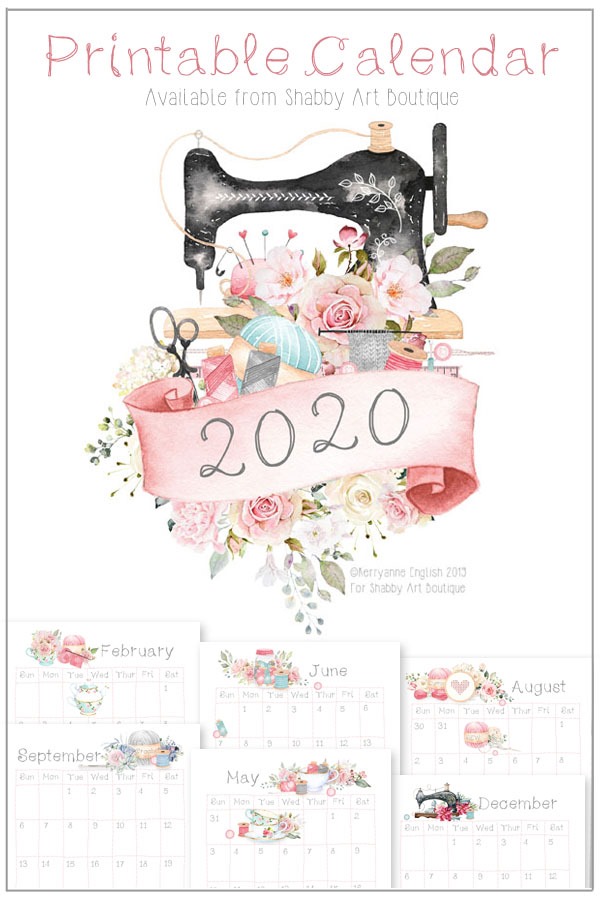 Printable Crafters 2020 Calendar available from Shabby Art Boutique