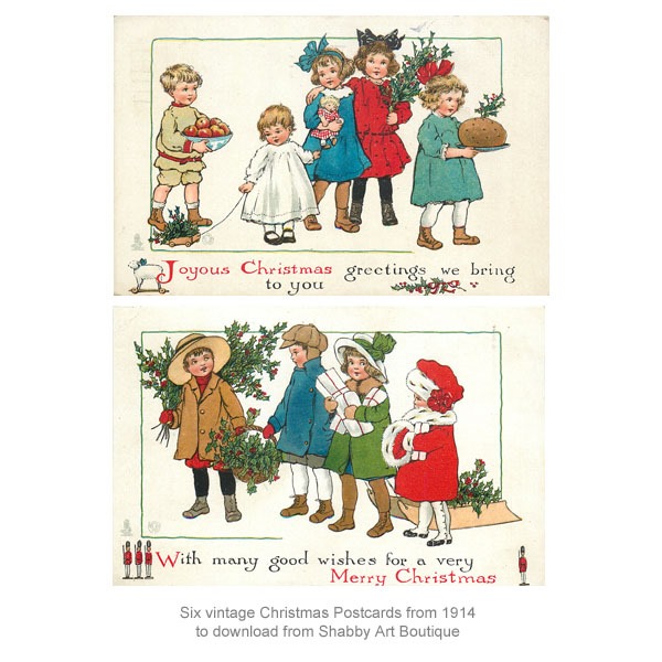 Six vintage Christmas postcards from 1914 to download from Shabby Art Boutique