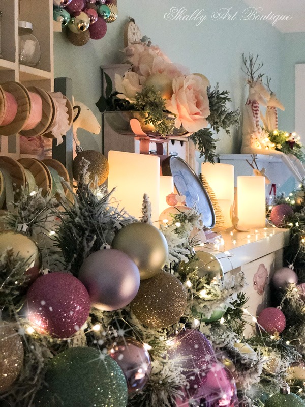 A Christmas night tour in the craft room at Shabby Art Boutique- lights