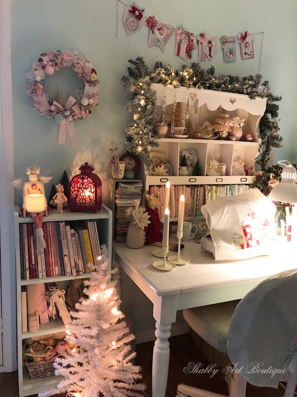 A Christmas night tour in the craft room at Shabby Art Boutique-the sewing corner