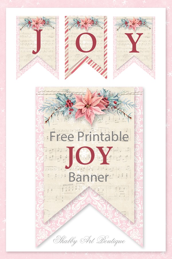 Free printable shabby Christmas JOY banner from Shabby Art Boutique - Ready to download and print from PDF file