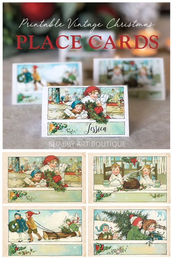 Free printable vintage Christmas placecards from Shabby Art Boutique