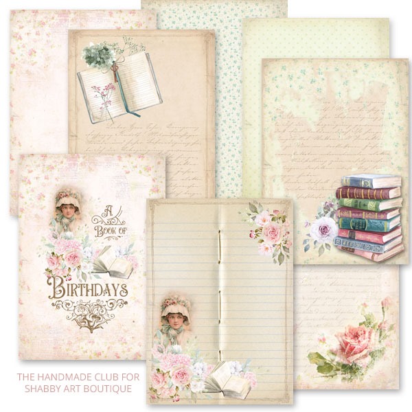Vintage papers and title pages for journal making in Handmade Club kit for Shabby Art Boutique