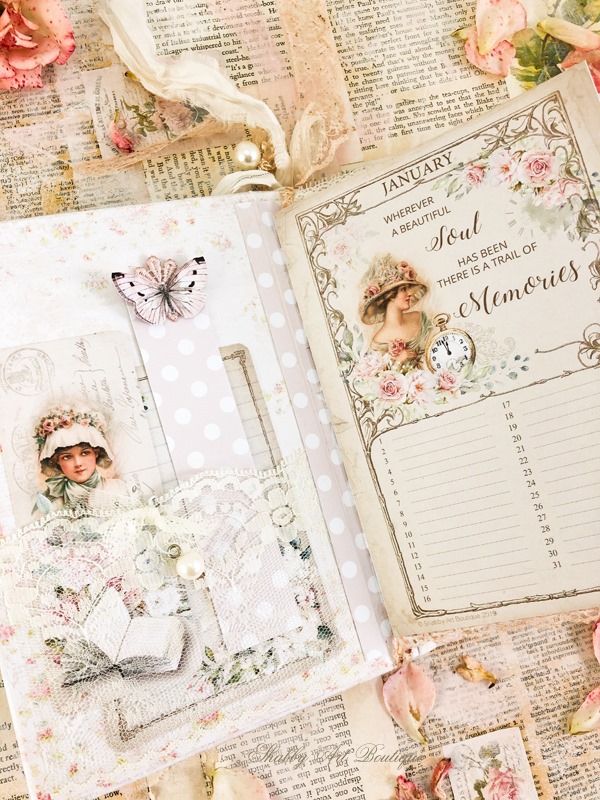 A sweet printable vintage birthday calendar book by Shabby Art Boutique - lace pockets