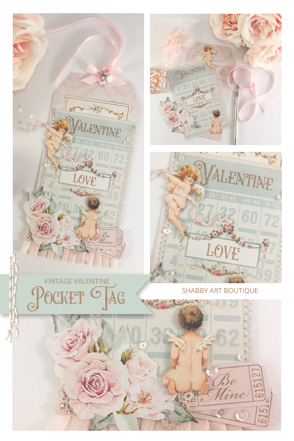 How to make a Vintage Valentine Pocket Tag with free printable from Shabby Art Boutique