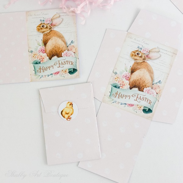Printable Easter card and envelope from the Vintage Easter kit for the February Handmade Club at Shabby Art Boutique