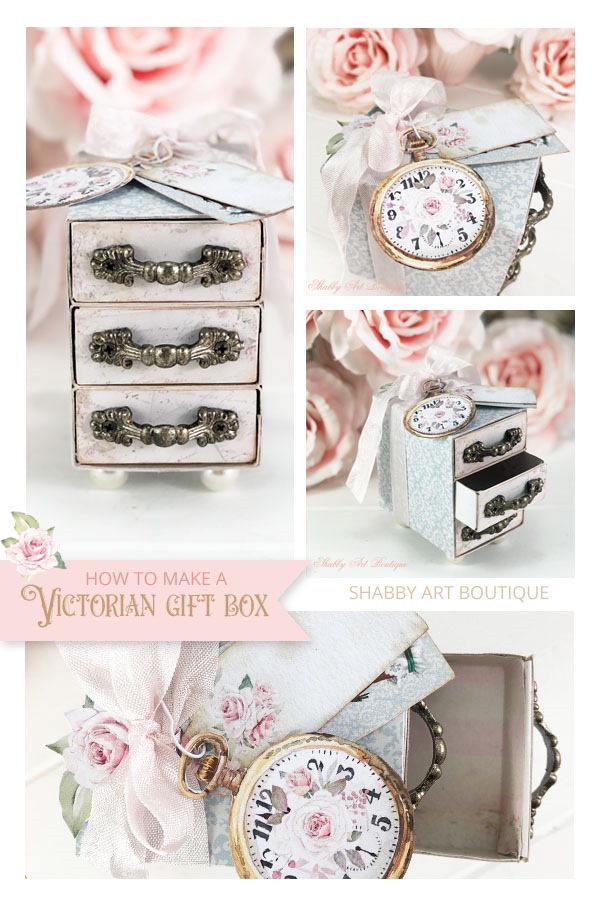 How to make a pretty Victorian gift box with drawers - tutorial by Shabby Art Boutique