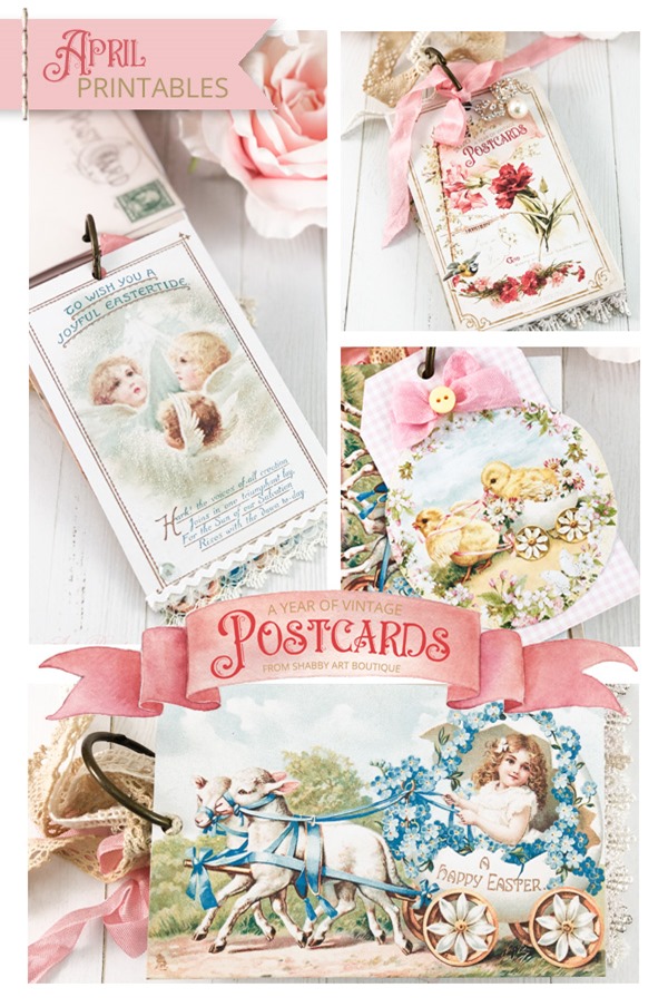 A Year of Vintage Postcards Project - April free postcard printables at Shabby Art Boutique