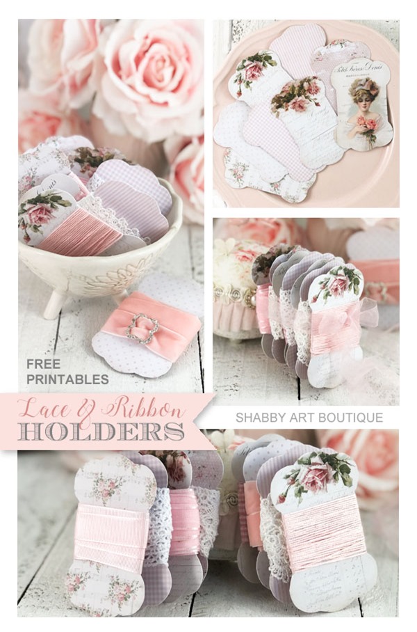 Free printable lace and ribbon holders and a tutorial from Shabby Art Boutique