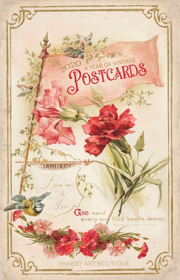 A Year of Vintage Postcards that are free to print and keep from Shabby Art Boutique
