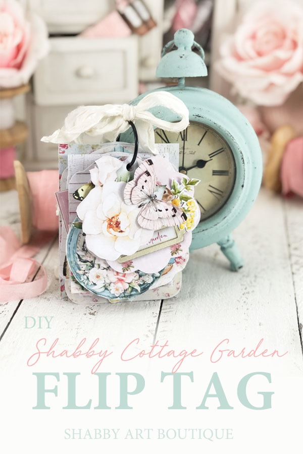 Make this DIY shabby cottage garden flip tag using the May kit from the Handmade Club at Shabby Art Boutique