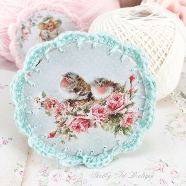 How to make these beautiful Victorian Ornaments with crochet borders by Shabby Art Boutique - aqua