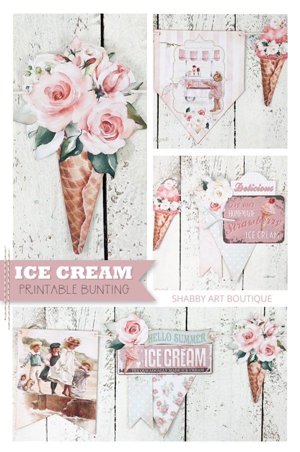 How to make this sweet vintage ice cream bunting printable project from Shabby Art Boutique