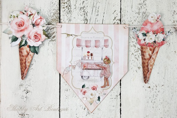How to make this sweet vintage ice cream bunting printable project from Shabby Art Boutique - section 3