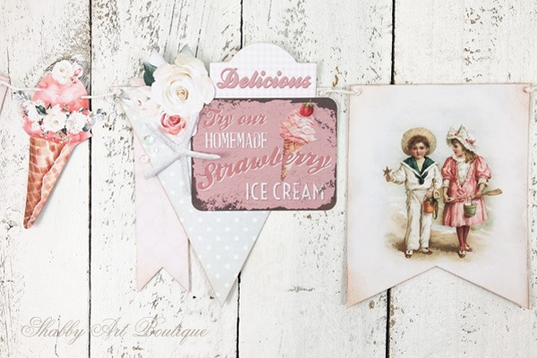 How to make this sweet vintage ice cream bunting printable project from Shabby Art Boutique - section 4