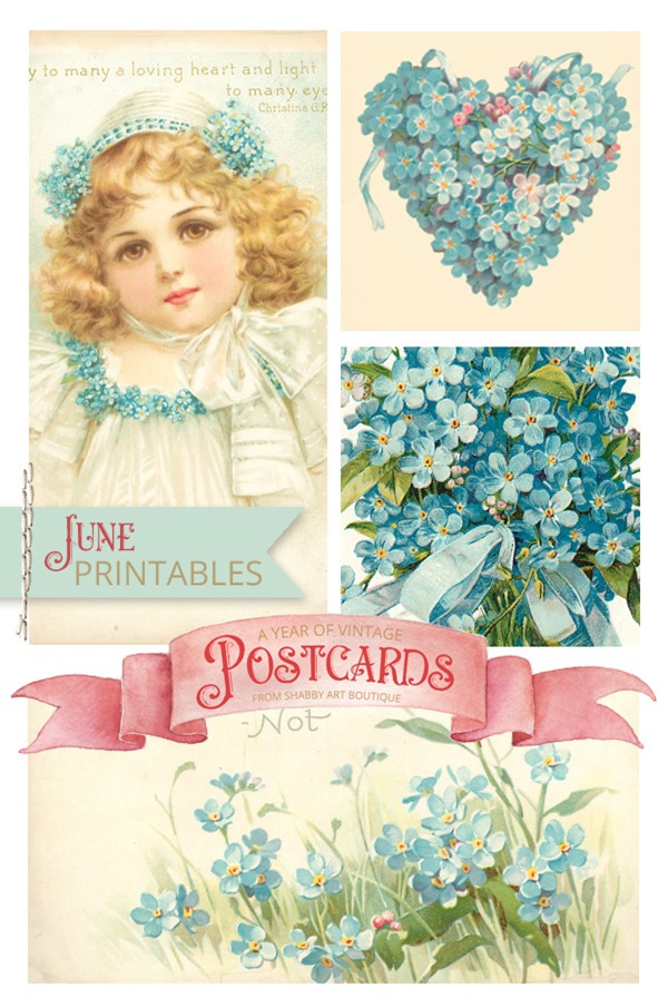 June free vintage printable postcards for A Year of Vintage Postcards project by Shabby Art Boutique