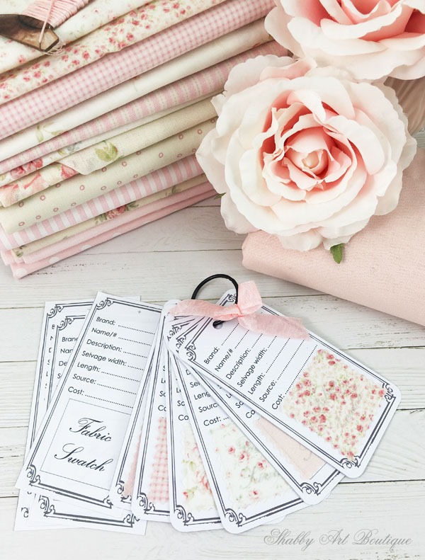 Organise your craft room with these free printable fabric swatch tags from Shabby Art Boutique