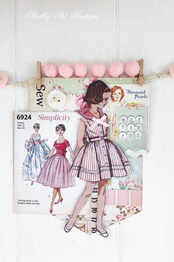 How to make a retro shabby banner using the July kit from the Handmade Club at Shabby Art Boutique - banner 3