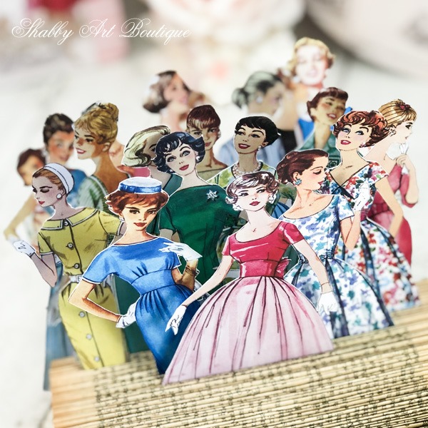 Vintage fashion lady cut-outs from the July Retro Shabby kit for the Handmade Club at Shabby Art Boutique