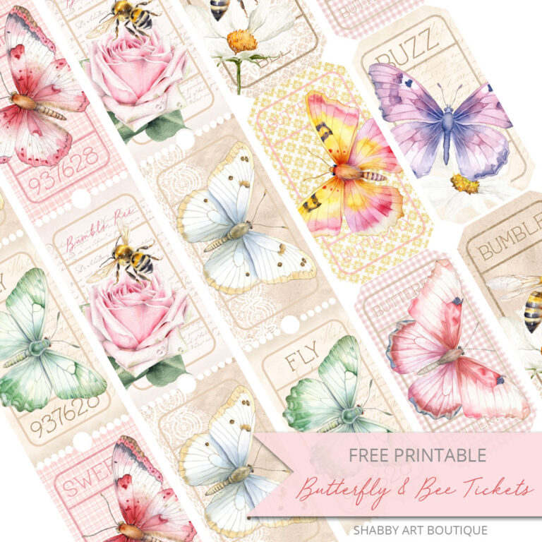Free Printable Butterfly and Bee Tickets - Shabby Art Boutique