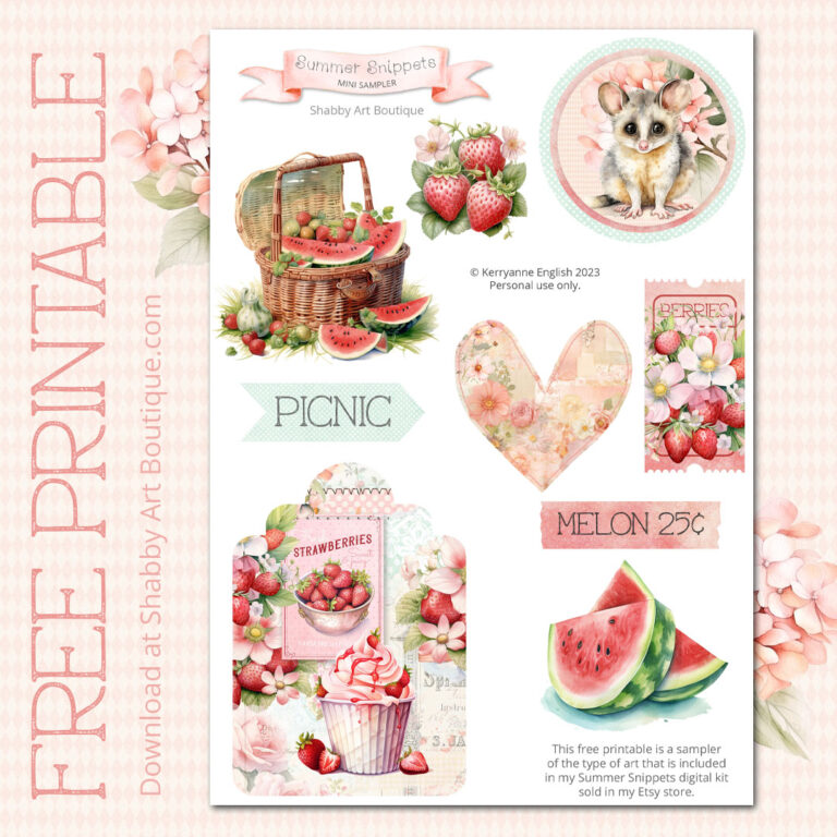 Summer Snippets ~ Free Sampler Printable - Shabby Art Boutique